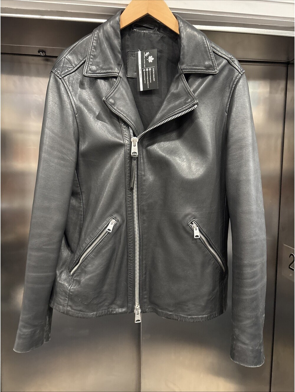 ALL SAINTS Black Moto Leather Biker Jacket Size L Men’s
